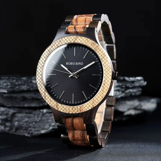 BOBO BIRD Watch, Ebony and Zebra Wood