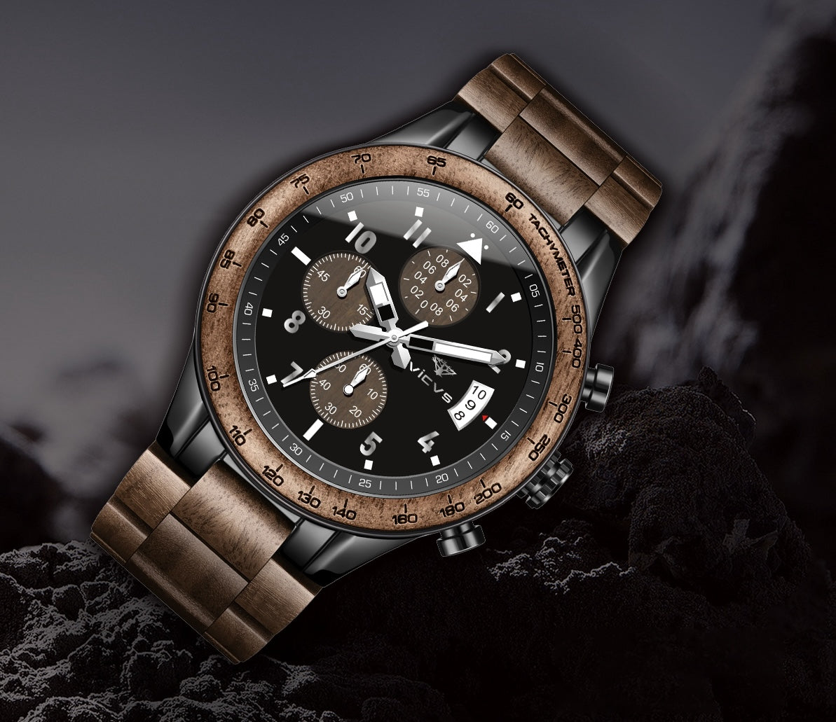 Navigator Watch, Walnut and Black